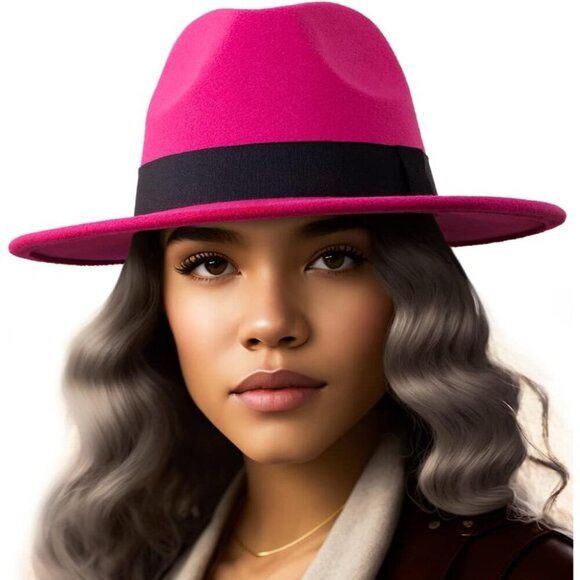 Felt Wide Brim Fedora Hat Women Men Adjustable Belt Ribbon Stylish Accessory